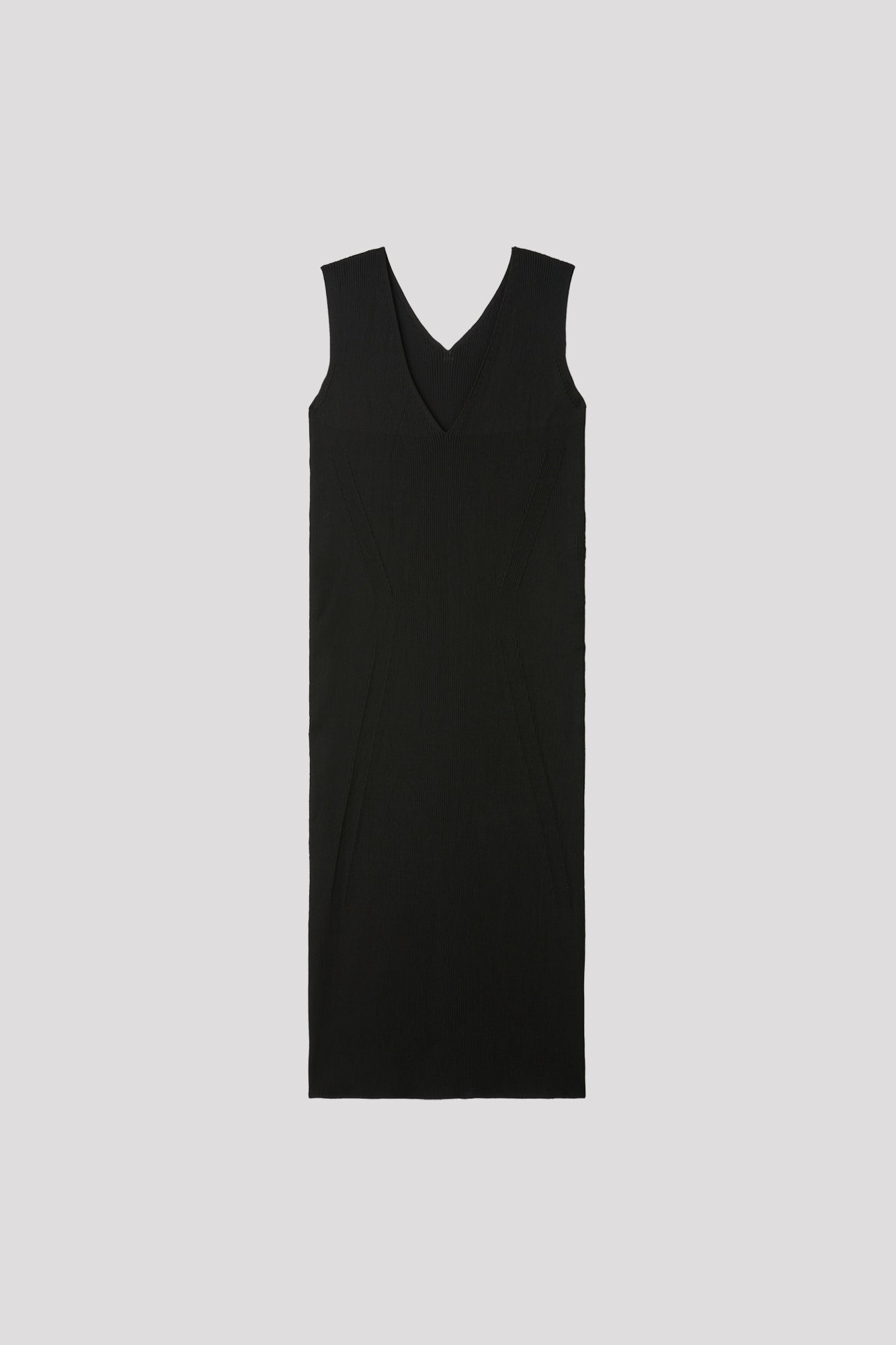 PORTRAIT V-NECK SLEEVELESS DRESS - BLACK