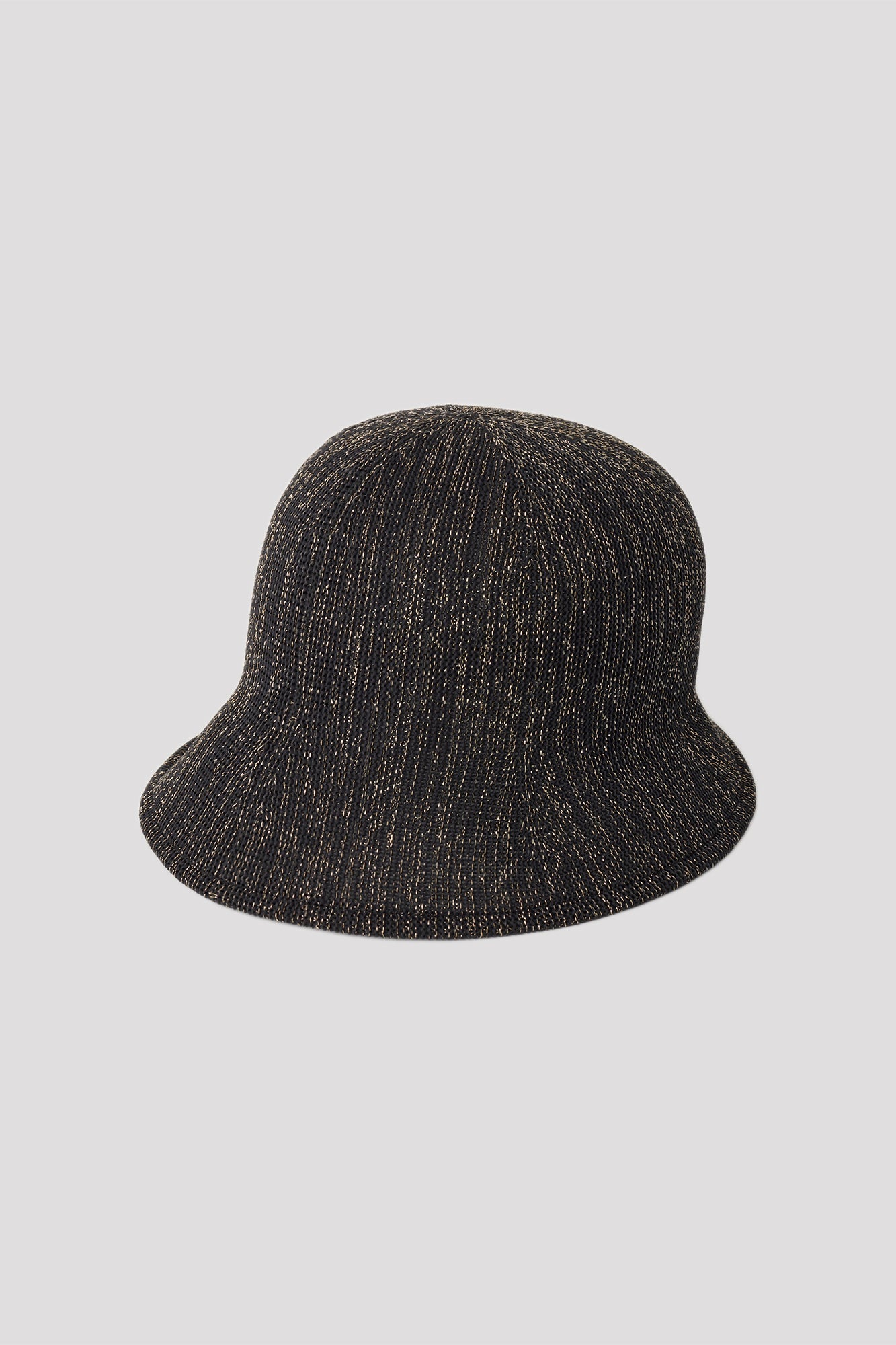 MESH KNIT GLITTER ASYMMETRIC HAT - BLACK-GOLD