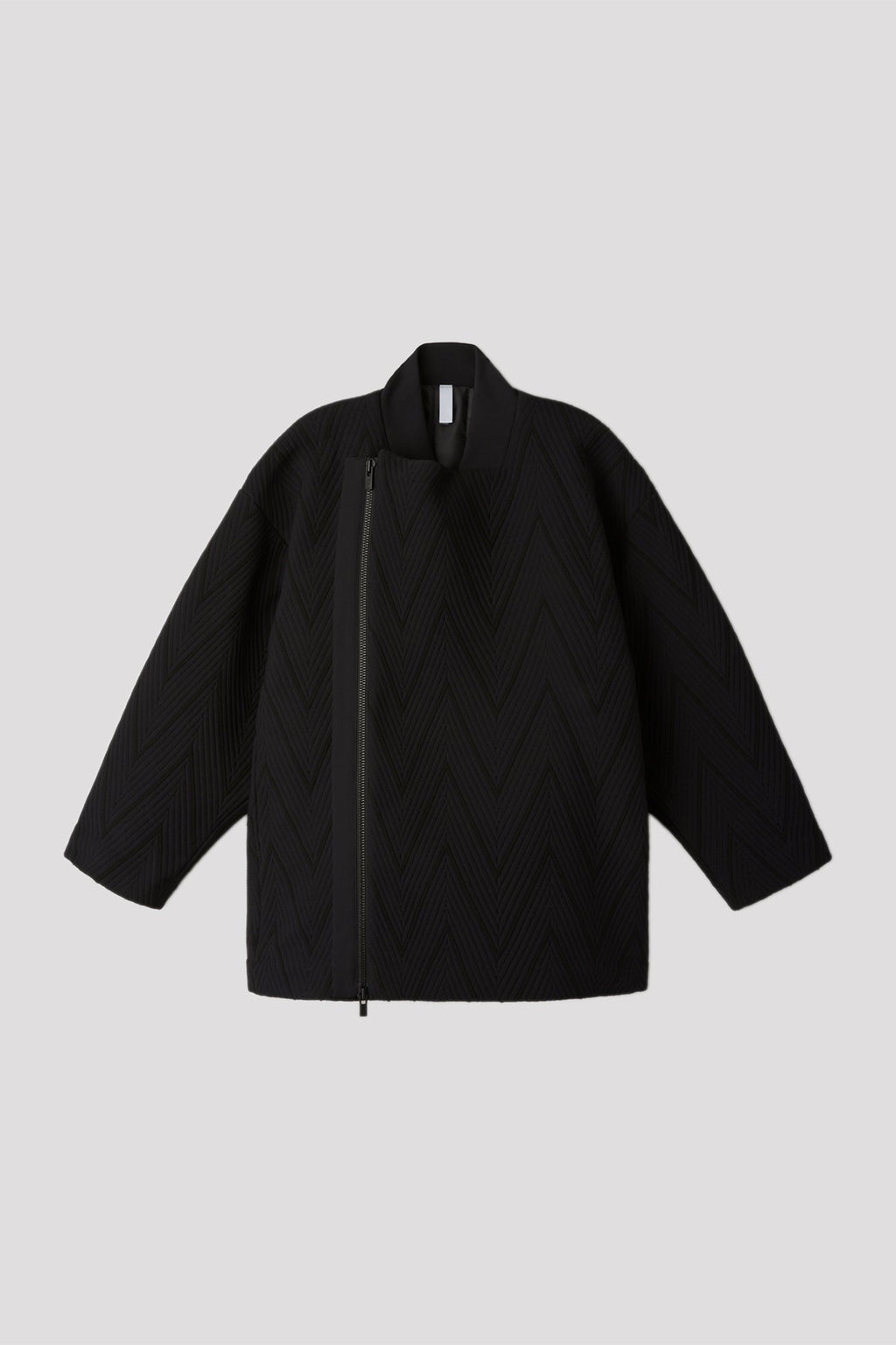 PADDED HERRINGBONE ZIP COAT - BLACK