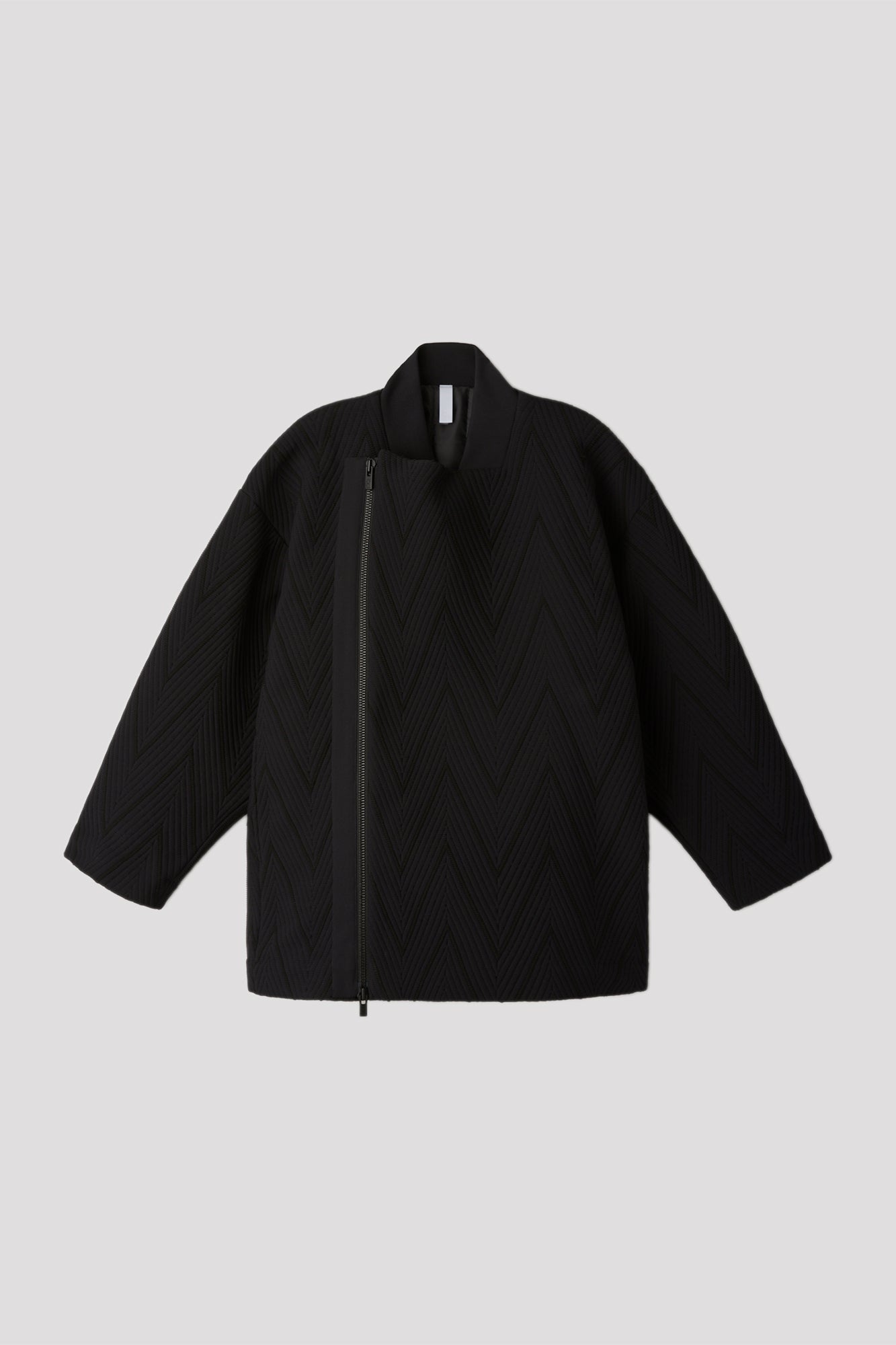 PADDED HERRINGBONE ZIP COAT - BLACK