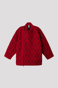 PADDED HERRINGBONE ZIP COAT - MAROON RED MULTI