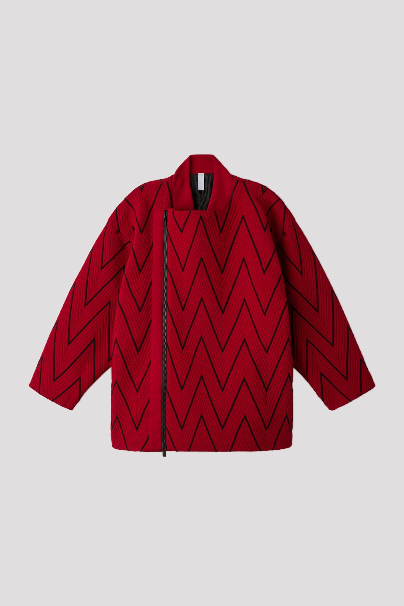 PADDED HERRINGBONE ZIP COAT - MAROON RED MULTI