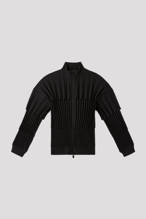 ACCORDION STAND-UP COLLAR BLOUSON - BLACK