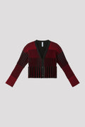 ACCORDION CROPPED CARDIGAN - MAROON RED MULTI
