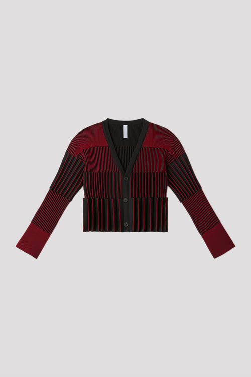 ACCORDION CROPPED CARDIGAN - MAROON RED MULTI