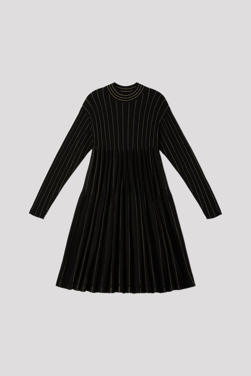 WOOL CASCADES GLITTER MOCKNECK LONG SLEEVE MINI DRESS - BLACK-GOLD