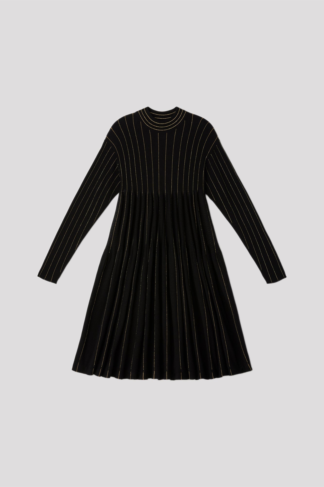 WOOL CASCADES GLITTER MOCKNECK LONG SLEEVE MINI DRESS - BLACK-GOLD