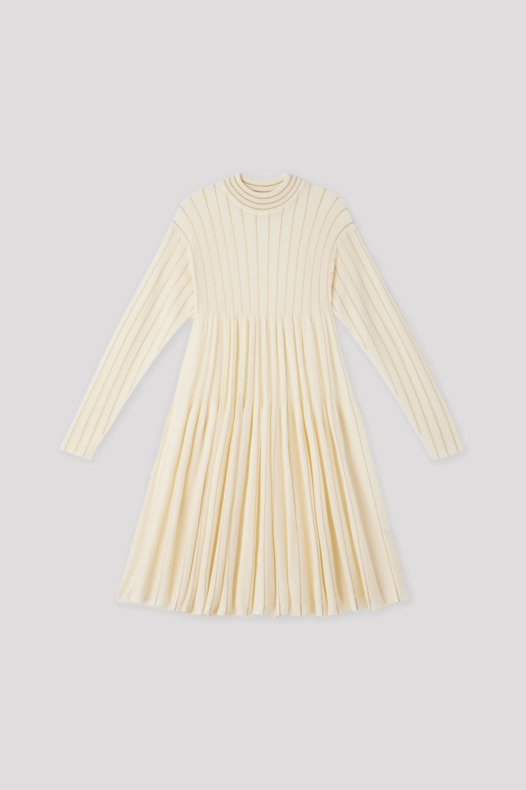 WOOL CASCADES GLITTER MOCKNECK LONG SLEEVE MINI DRESS - PEARL-GOLD