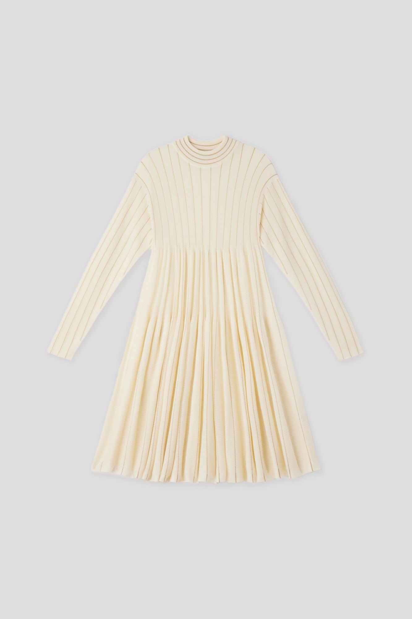 WOOL CASCADES GLITTER MOCKNECK LONG SLEEVE MINI DRESS - PEARL-GOLD