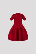 POTTERY STAND-UP COLLAR SHORT SLEEVE MINI DRESS - MAROON RED