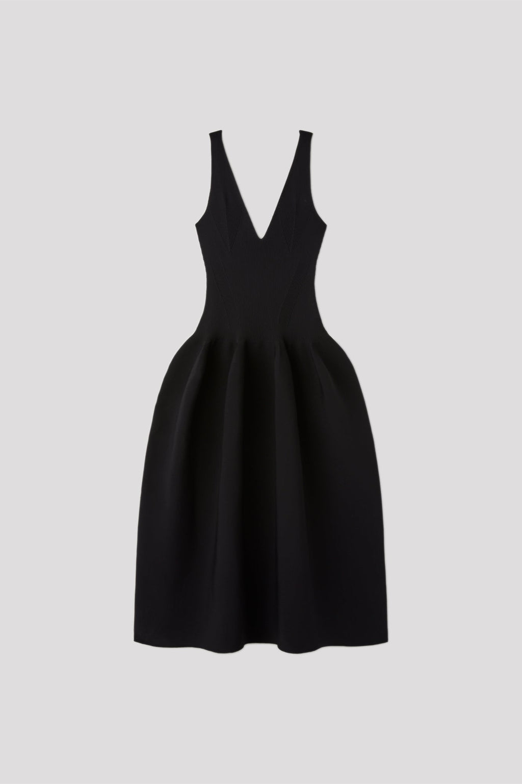 POTTERY V-NECK SLEEVELESS DRESS - BLACK