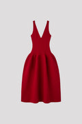POTTERY V-NECK SLEEVELESS DRESS - MAROON RED
