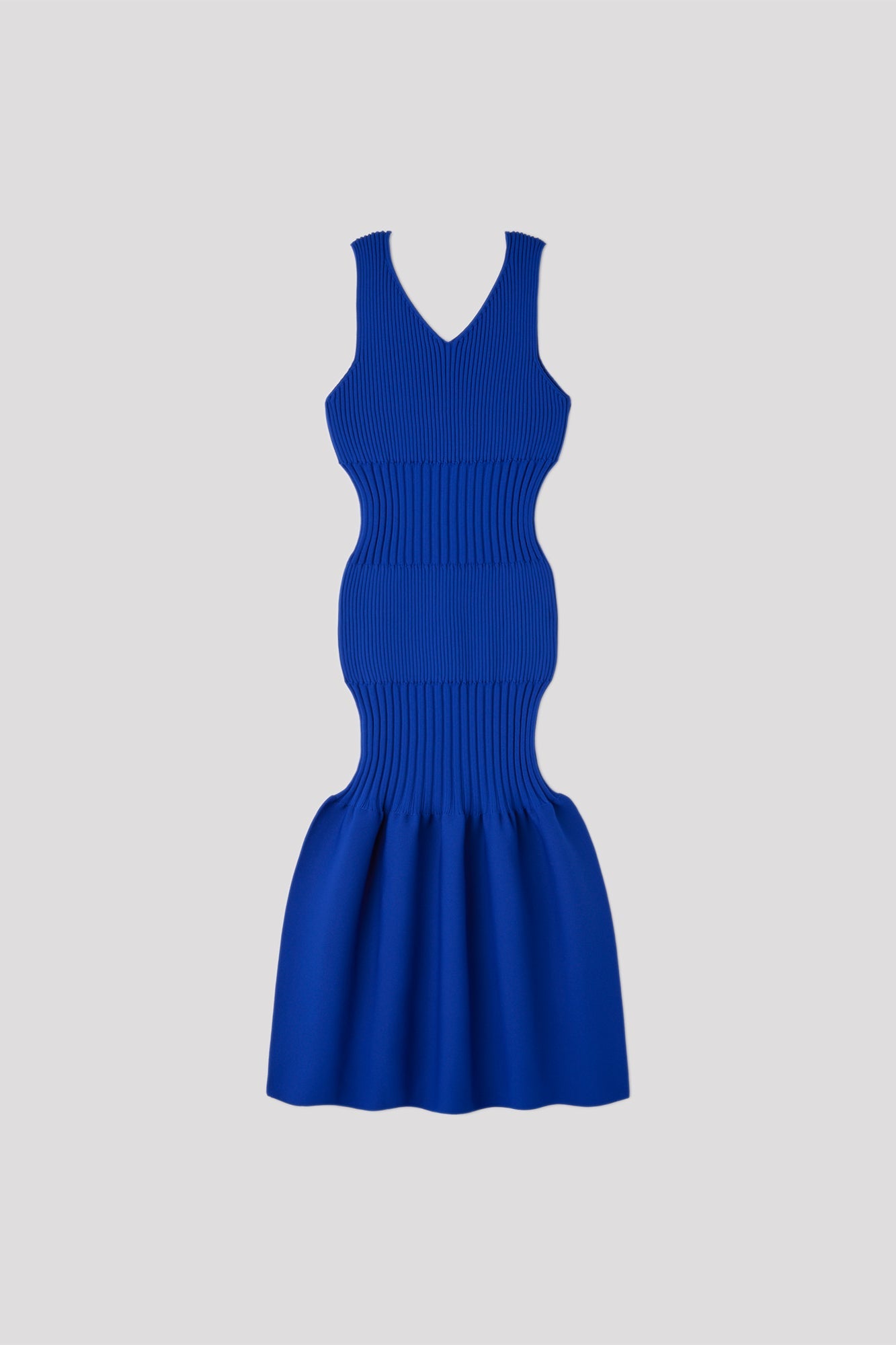 FLUTED V-NECK SLEEVELESS MERMAID DRESS - BLUE
