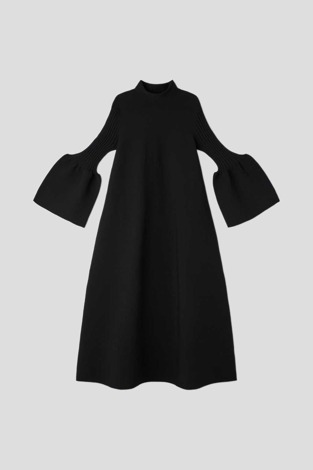 POTTERY GLITTER MOCKNECK LONG BELL SLEEVE FLARE DRESS - BLACK-BLACK