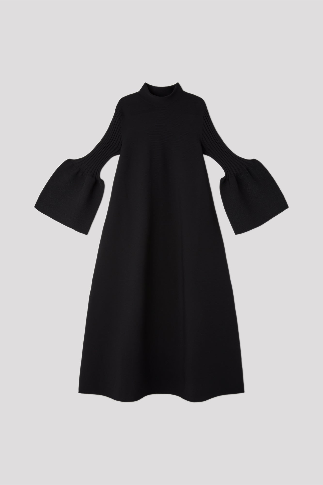 POTTERY GLITTER MOCKNECK LONG BELL SLEEVE FLARE DRESS - BLACK-BLACK