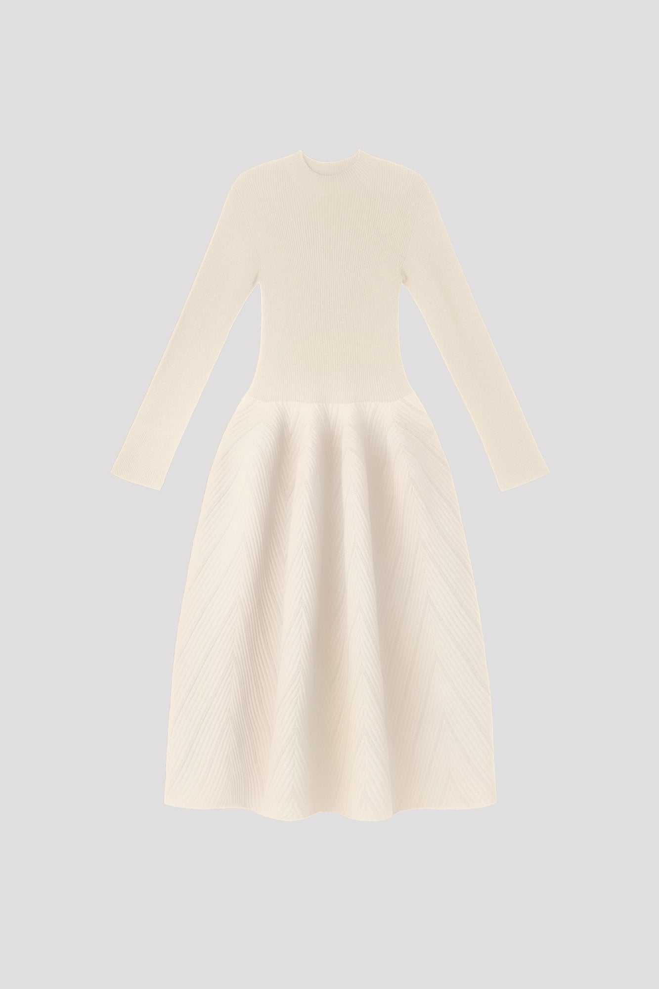POTTERY HERRINGBONE LONG SLEEVE DRESS - PEARL MULTI