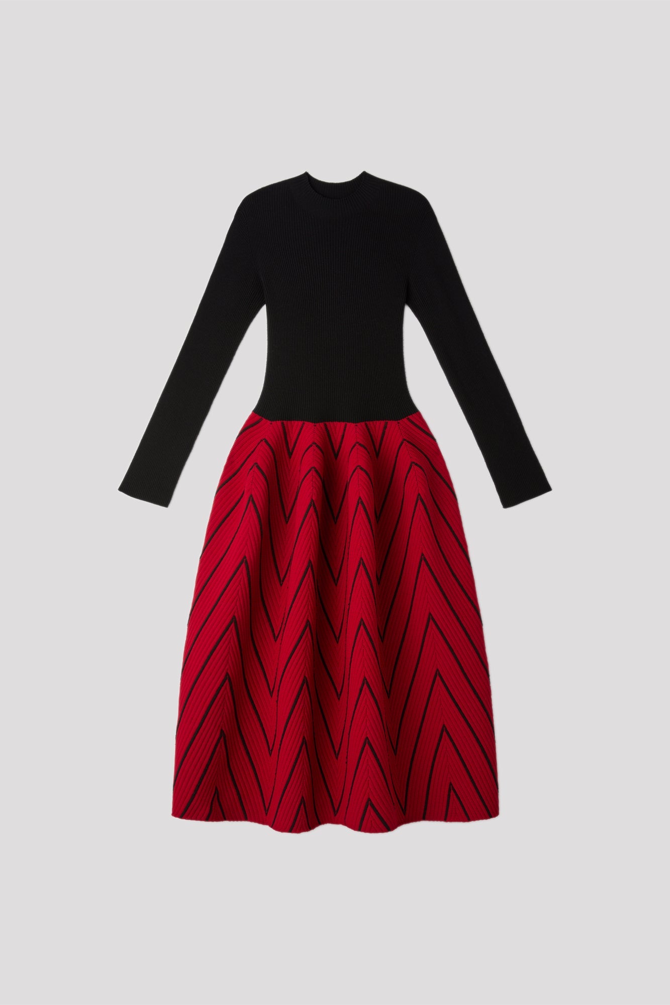 POTTERY HERRINGBONE LONG SLEEVE DRESS - MAROON RED MULTI