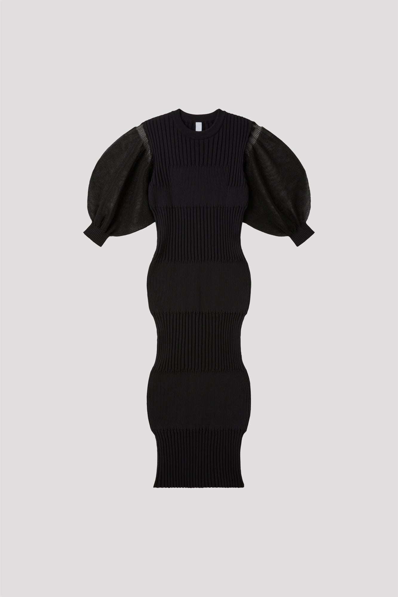 FLUTED LUCENT PUFF SLEEVE DRESS - BLACK