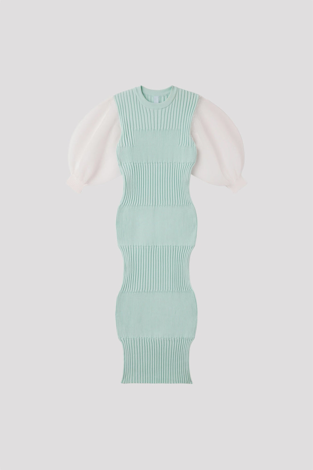 FLUTED LUCENT PUFF SLEEVE DRESS - CLEARLY AQUA MULTI