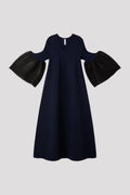 POTTERY LUCENT LONG BELL SLEEVE FLARE DRESS - NAVY MULTI 3