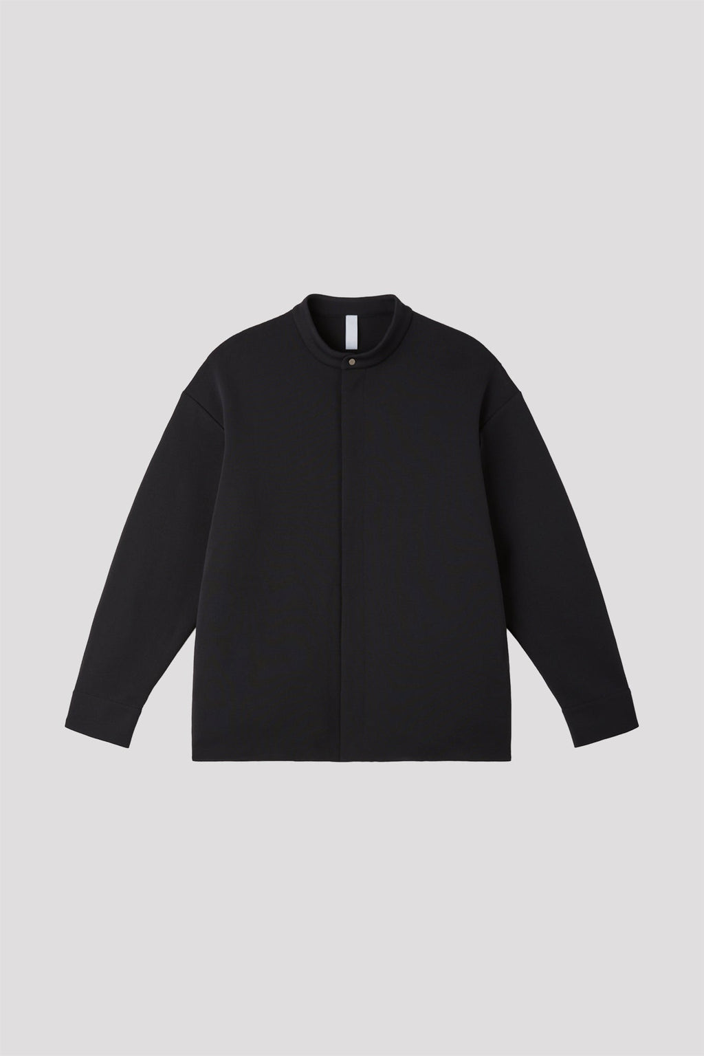 SOFT MILAN STAND COLLAR COVERED PLACKET SHIRT - BLACK