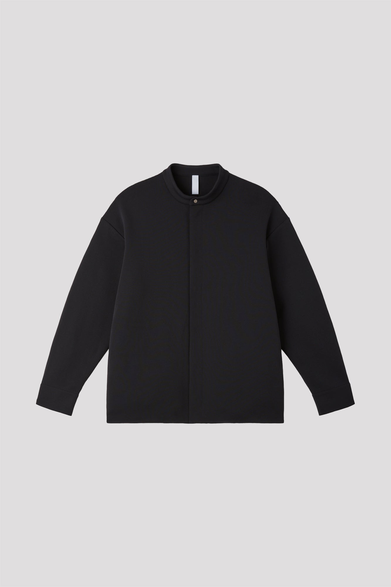 SOFT MILAN STAND COLLAR COVERED PLACKET SHIRT - BLACK