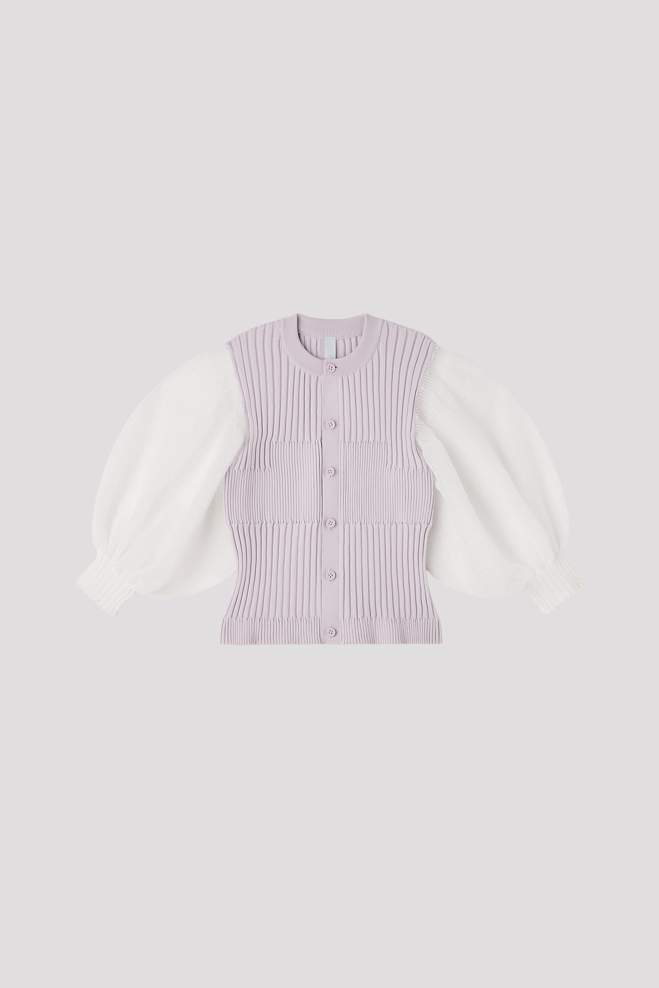 FLUTED LUCENT PUFF SLEEVE CARDIGAN - LAVENDER FOG MULTI