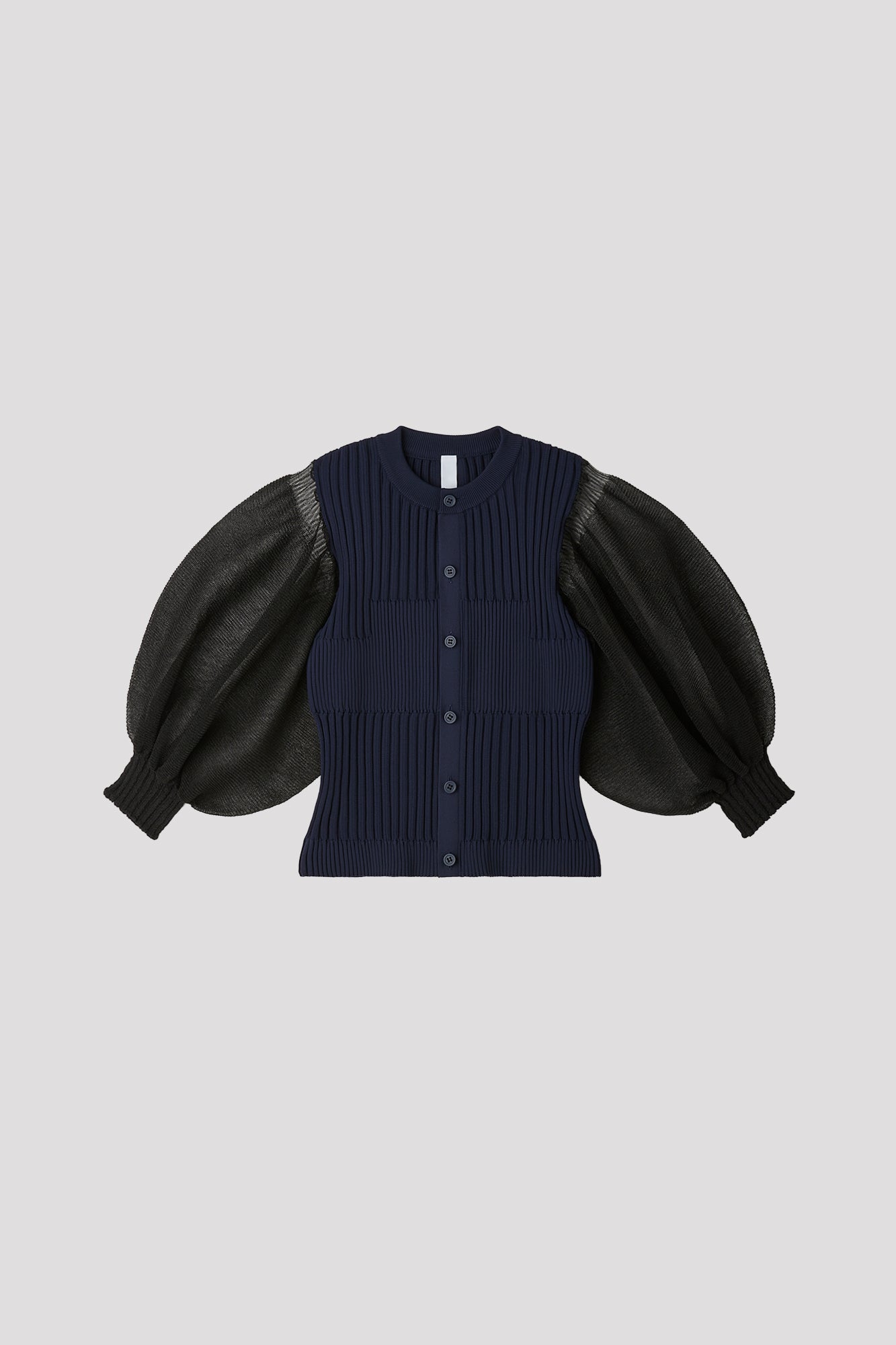 FLUTED LUCENT PUFF SLEEVE CARDIGAN - NAVY MULTI