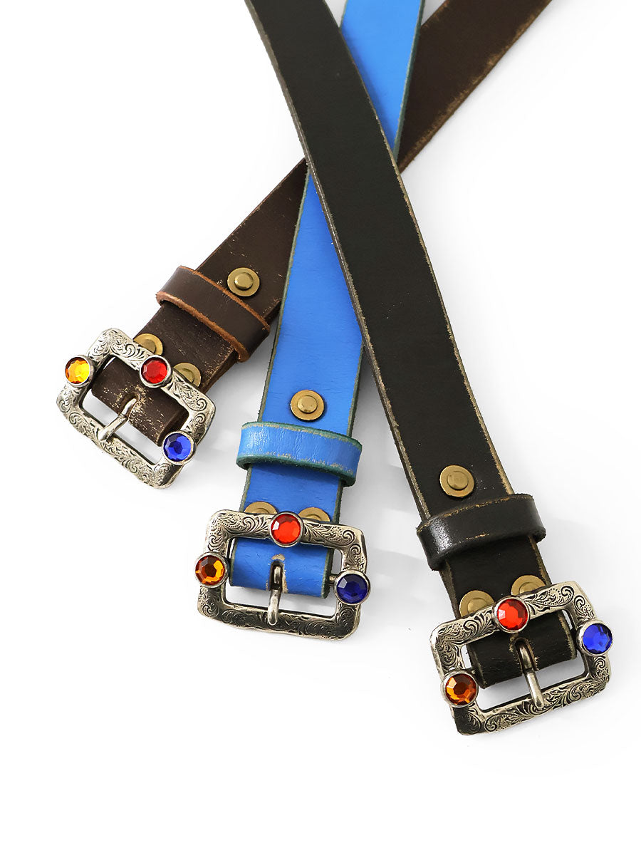 Oil Leather Studded Disco Buckle Belt