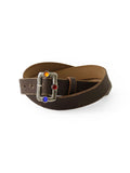 Oil Leather Studded Disco Buckle Belt - Brown