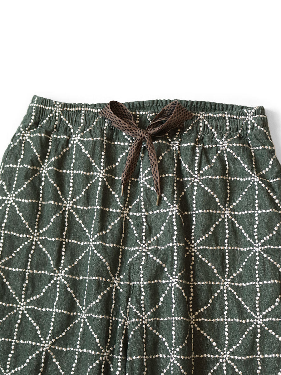 8oz Color Denim FOLK-DOJO Embroidery Easy Pants