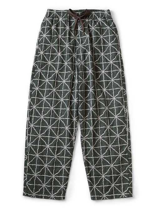 8oz Color Denim FOLK-DOJO Embroidery Easy Pants - Green