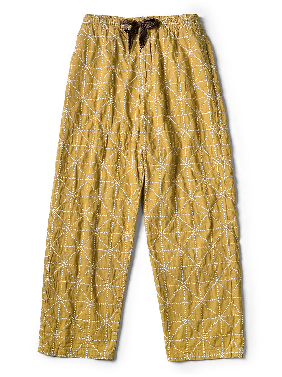 8oz Color Denim FOLK-DOJO Embroidery Easy Pants - Yellow