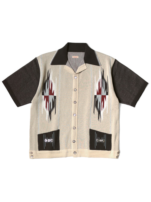 12G Cotton Knit Chimayo Pattern Aloha Polo - Beige