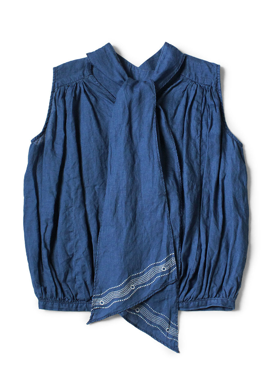 French Cross Linen 2 Ways Choker Cami (Souffle Pattern) - Indigo