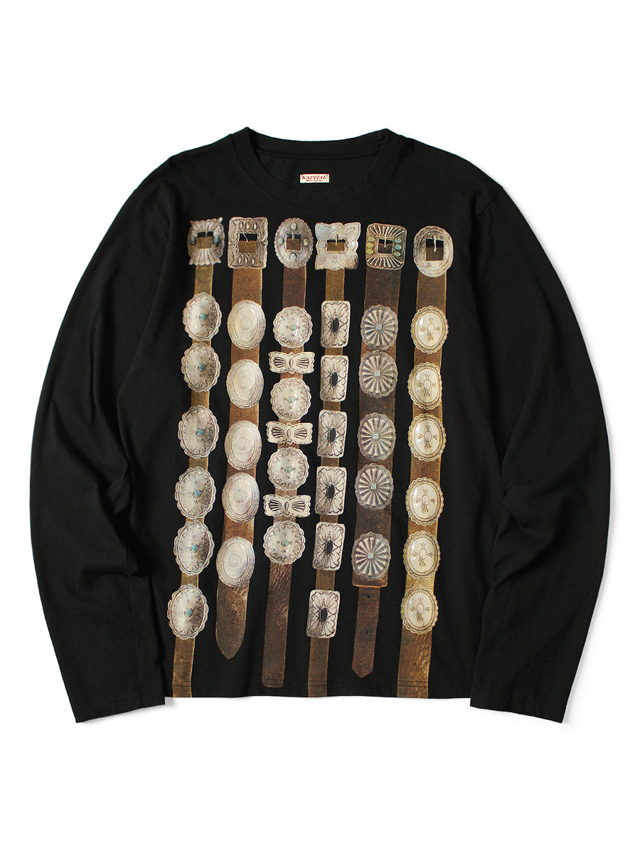 20/-Tenjiku CrewロンT (Curtain Concho pt) - Black