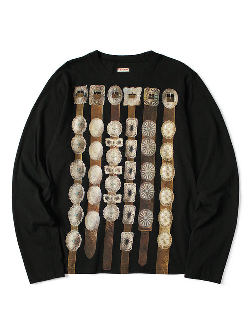 20/-Tenjiku CrewロンT (Curtain Concho pt) - Black