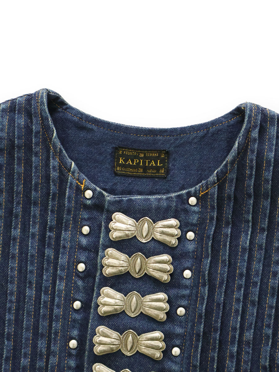 11.5oz Denim Cropped Butterfly Concho Vest