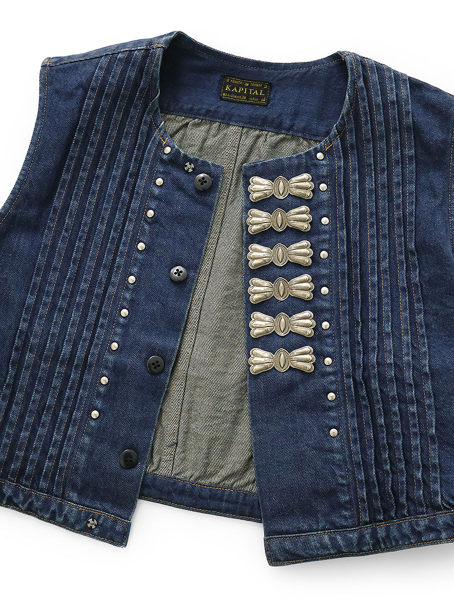 11.5oz Denim Cropped Butterfly Concho Vest