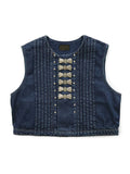 11.5oz Denim Cropped Butterfly Concho Vest - Indigo