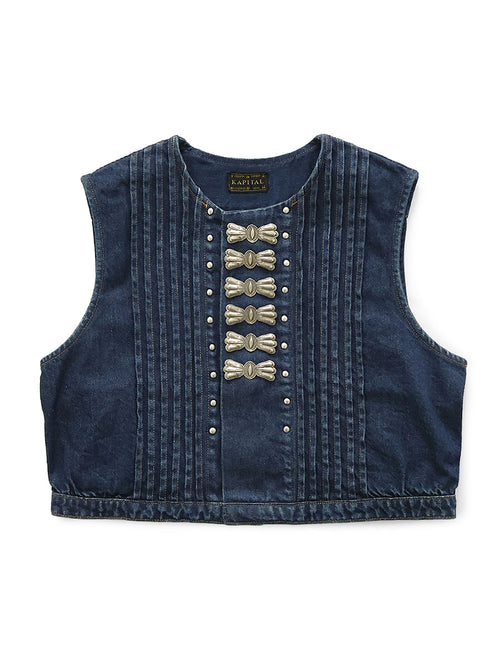 11.5oz Denim Cropped Butterfly Concho Vest - Indigo