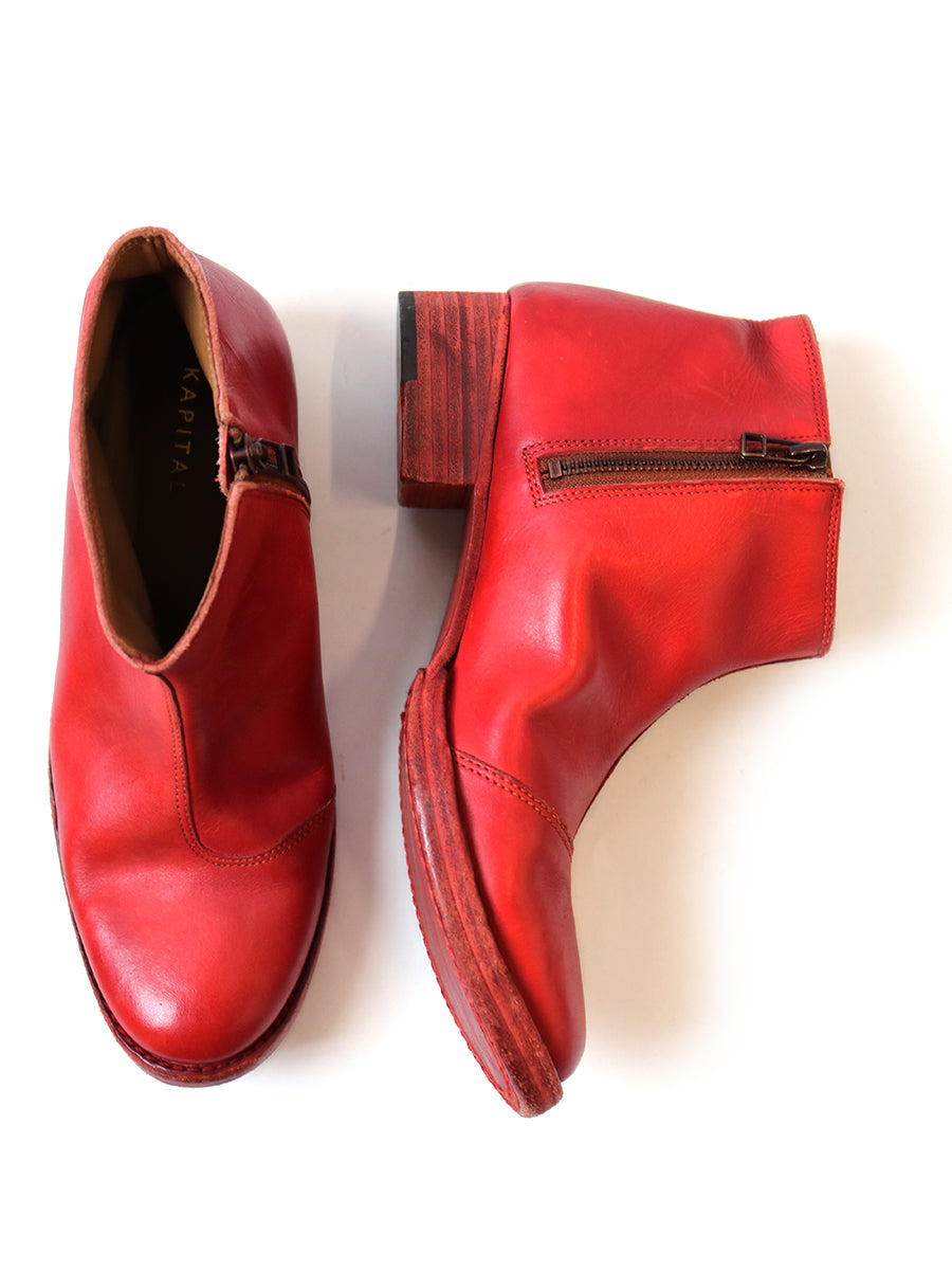 Dyed Leather Short Boots - Red