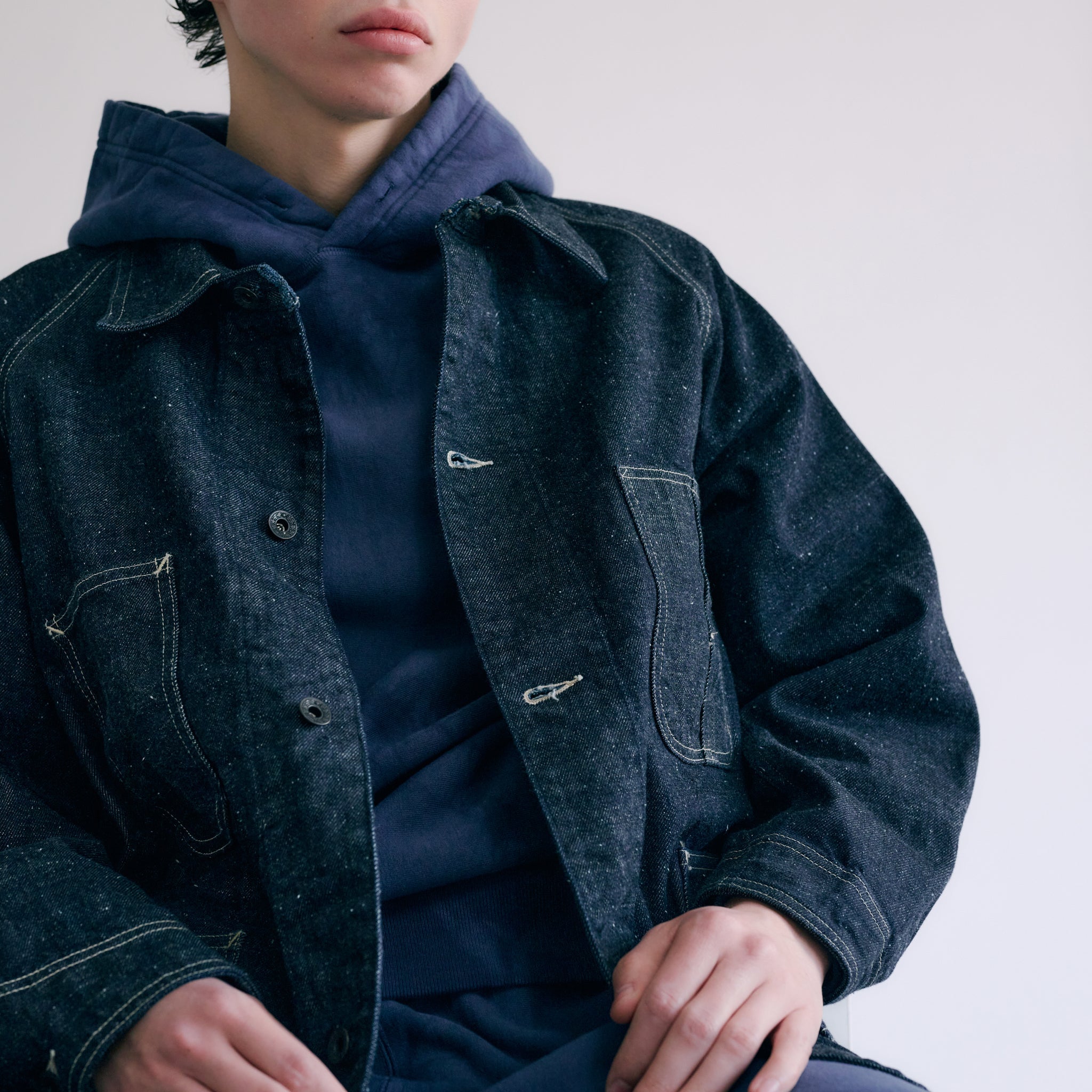 GL15377A / RECYCLED WASTE SUVIN COTTON YARN 11.5oz. DENIM WORK COAT