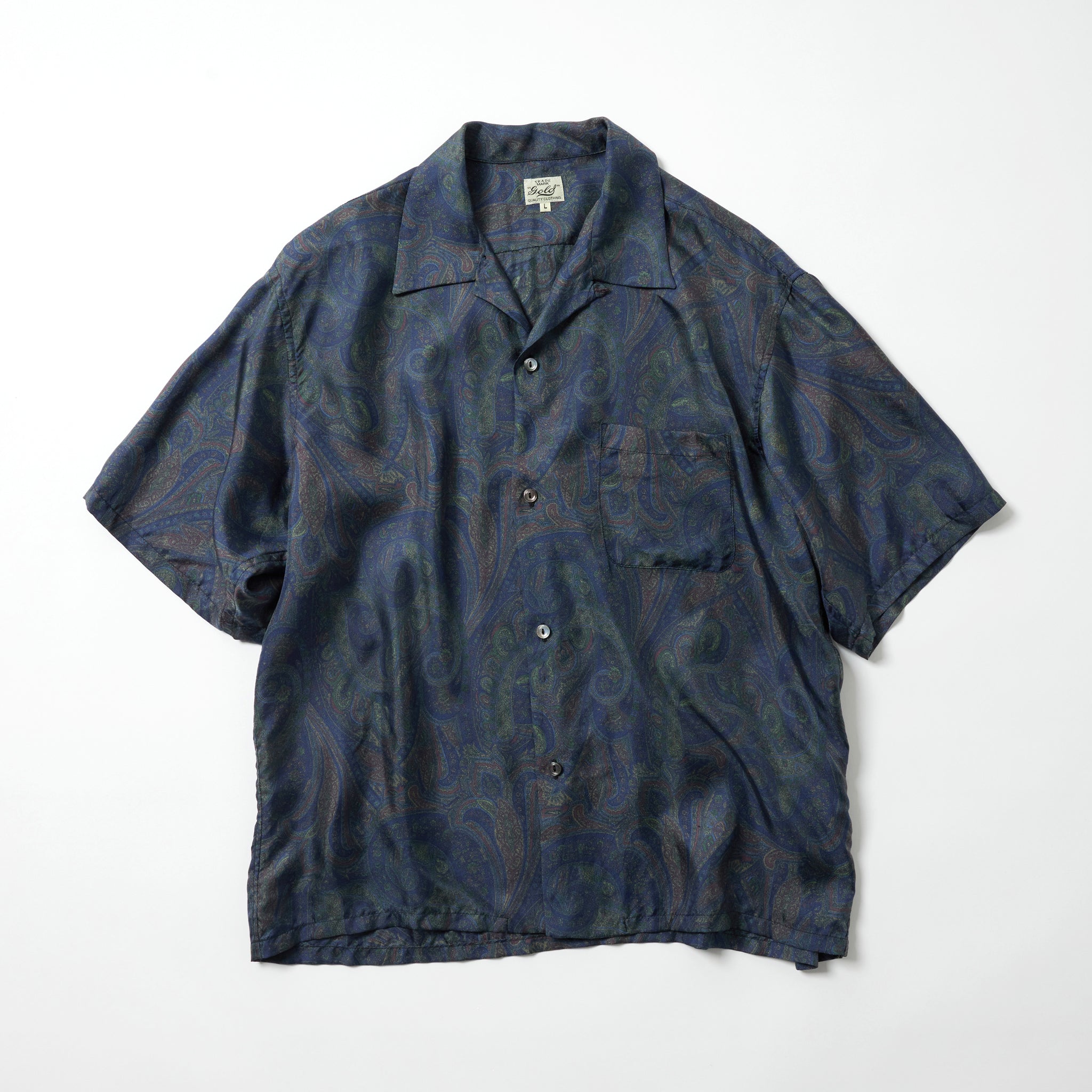 Paisley Pattern Silk Twill Open Shirt - NAVY