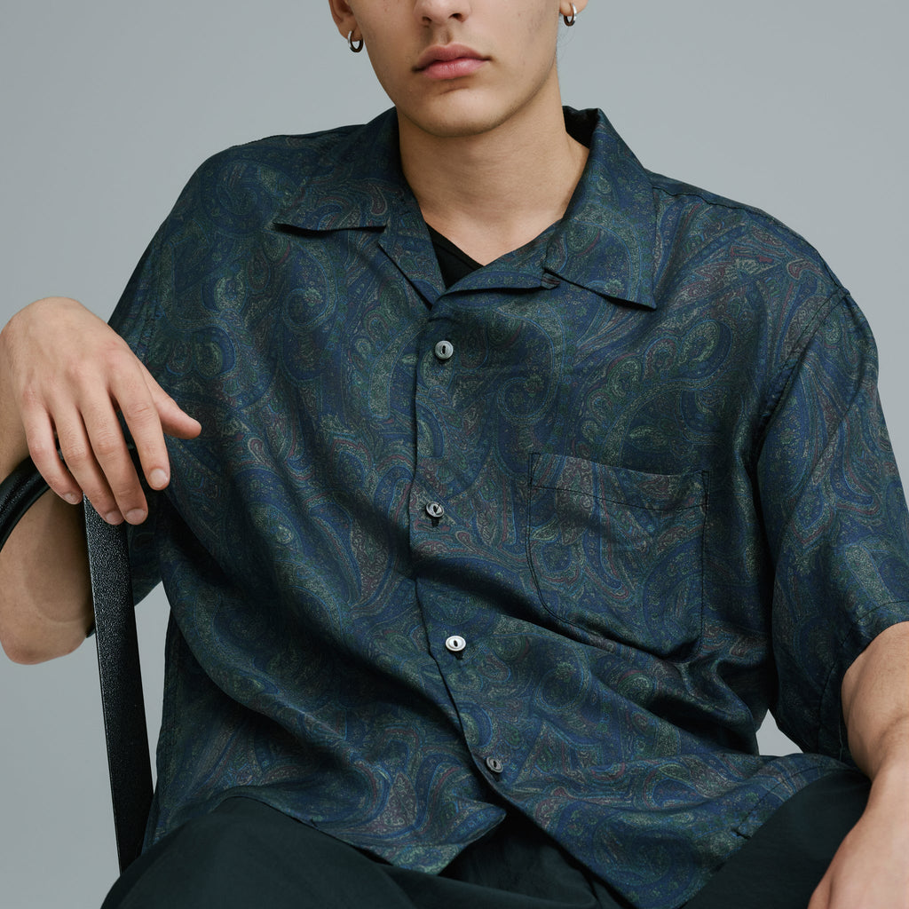 Paisley Pattern Silk Twill Open Shirt
