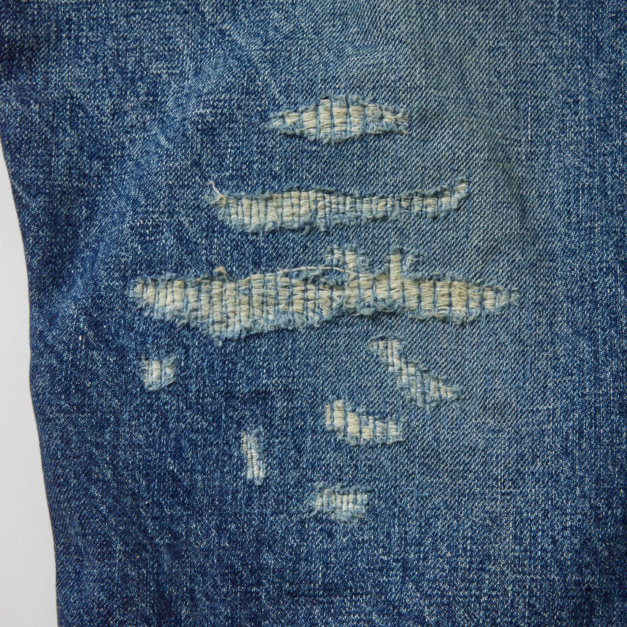 Recycled Waste Suvin Cotton Yarn 14oz. Denim 5Pocket Straight Pants Vintage Washed (Zipper Fly)