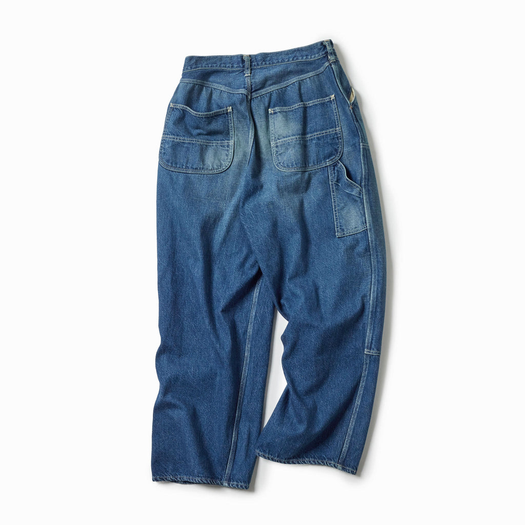 Recycled Waste Suvin Cotton Yarn 11.5oz. Denim Double Knee Painter Pants Vintage Washed