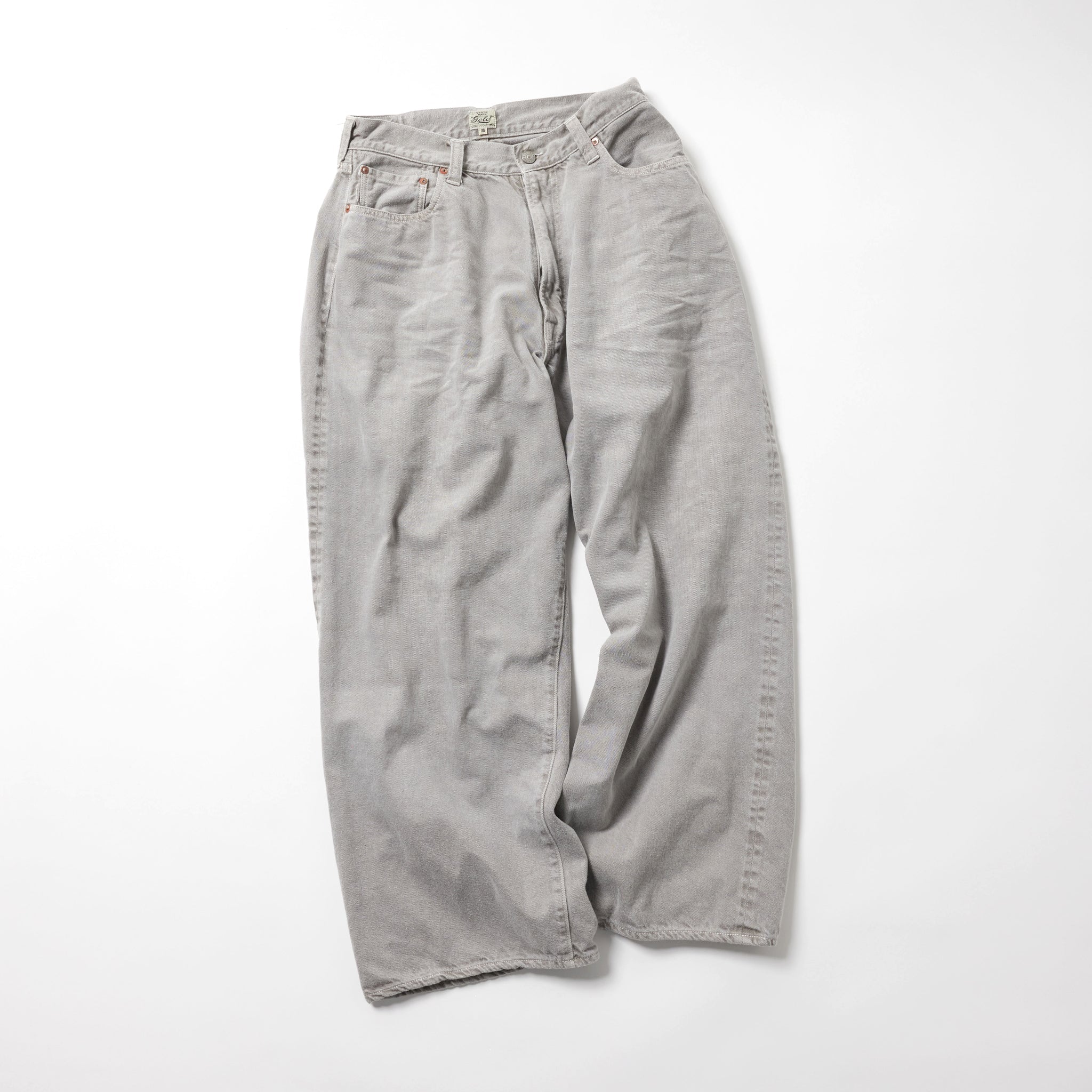 Recycled Waste Suvin Cotton Yarn 11.5oz Denim 5Pocket Wide Pants Vintage Washed