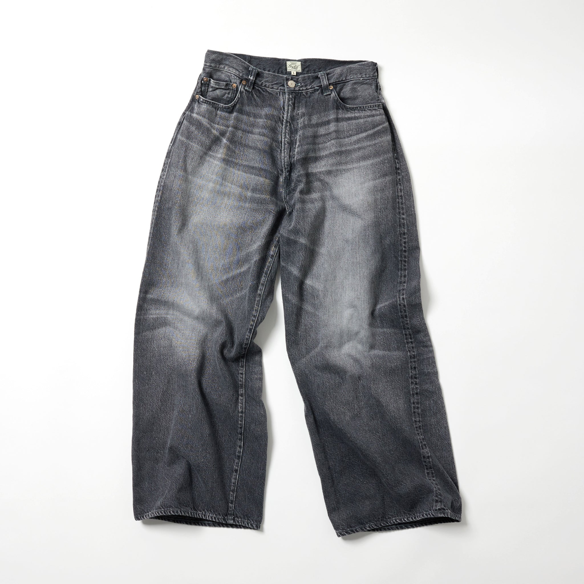 Recycled Waste Suvin Cotton Yarn 11.5oz. Denim 5Pocket Baggy Pants Vintage Washed