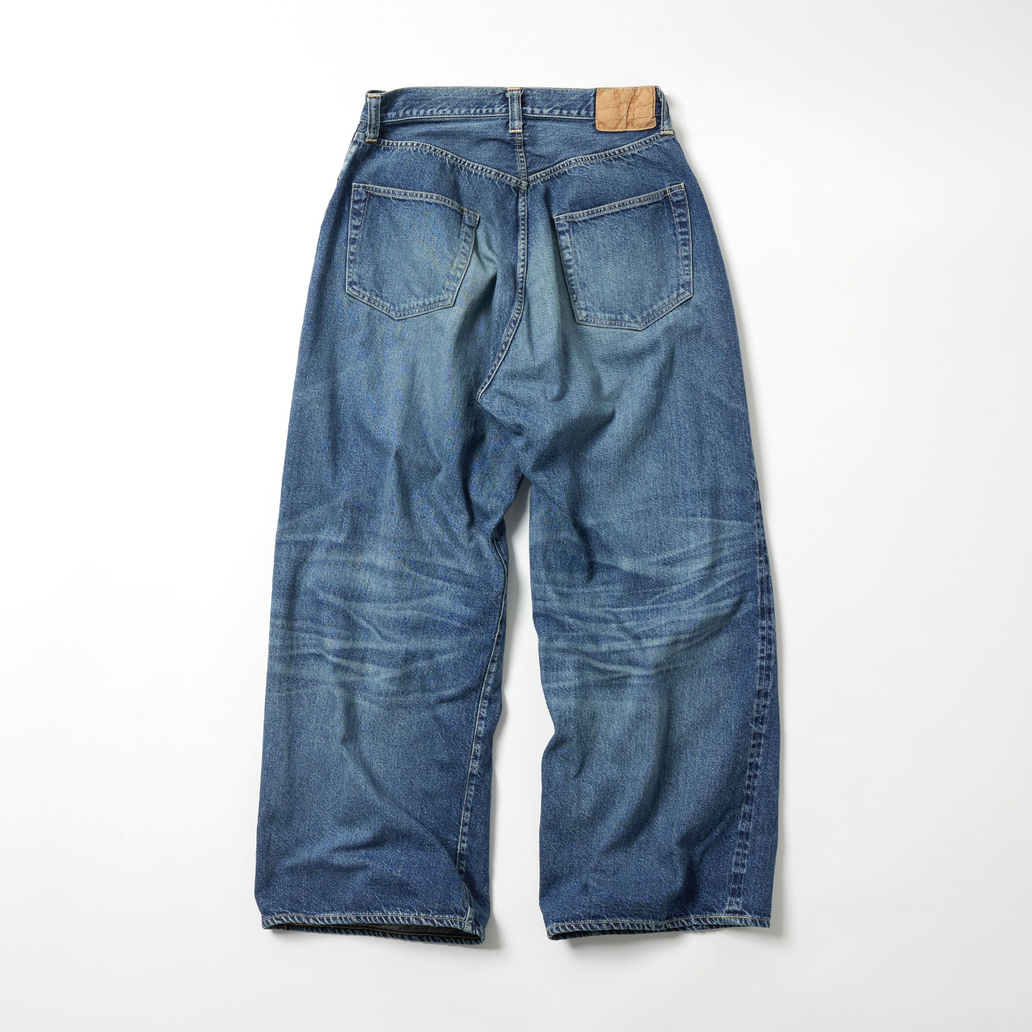 Recycled Waste Suvin Cotton Yarn 11.5oz. Denim 5Pocket Baggy Pants Vintage Washed